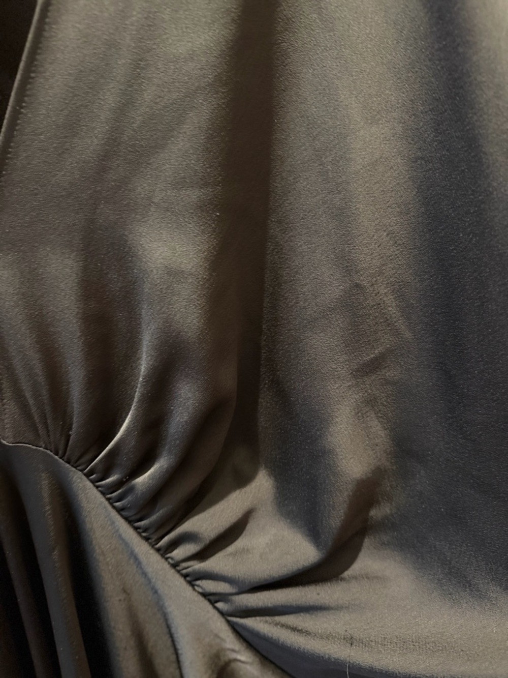 BHLDN Black Satin V-Neck Draped Midi Dress - Picture 4 of 7